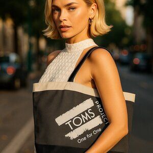 Toms Shoes Oversized Cotton Canvas Tote Bag Shoulder Purse Gym Travel School